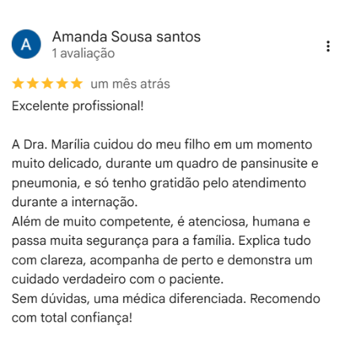 Depoimento Google do consultório da Dra. Marília Ferreira