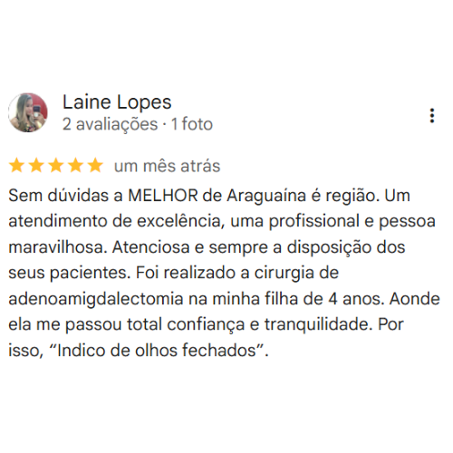 Depoimento Google do consultório da Dra. Marília Ferreira
