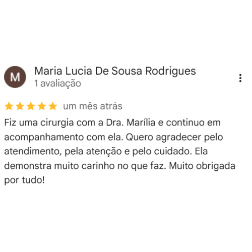 Depoimento Google do consultório da Dra. Marília Ferreira